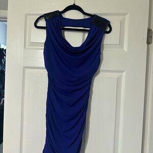 BCX Royal Blue Ruched Dress with Beaded Shoulders